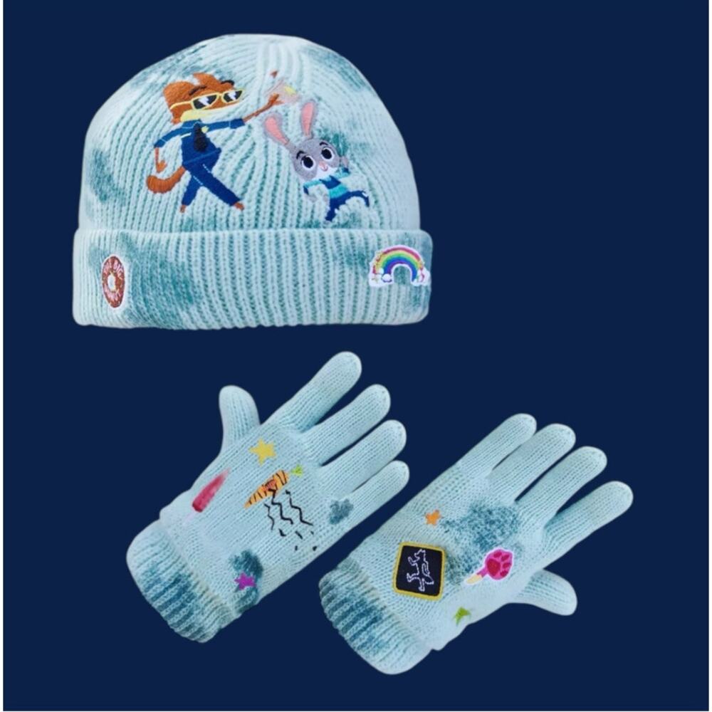 NWT Disney Parks Zootopia knit beanie and gloves set Judy Hopps and Nick Wilde